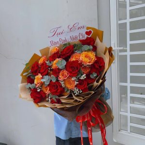Bó Hoa Hồng Ruby Mix Cam Peach Lãng Mạn – CM159