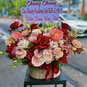 Giỏ Hoa Tone Đỏ Ruby Sang Trọng – GH120