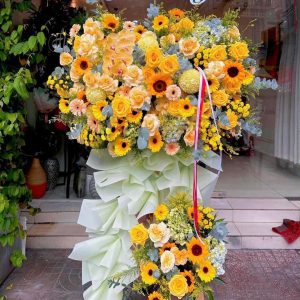 Kệ Hoa Khai Trương Tone Vàng Hiện Đại – KH93