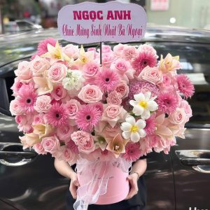 Giỏ Hoa Tone Hồng Cao Cấp Mừng Sinh Nhật– GH91
