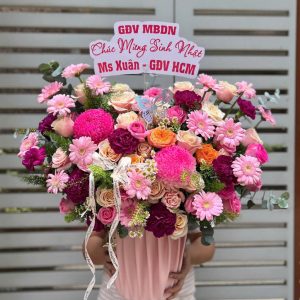 Giỏ Hoa Tone Hồng Cao Cấp – GH128