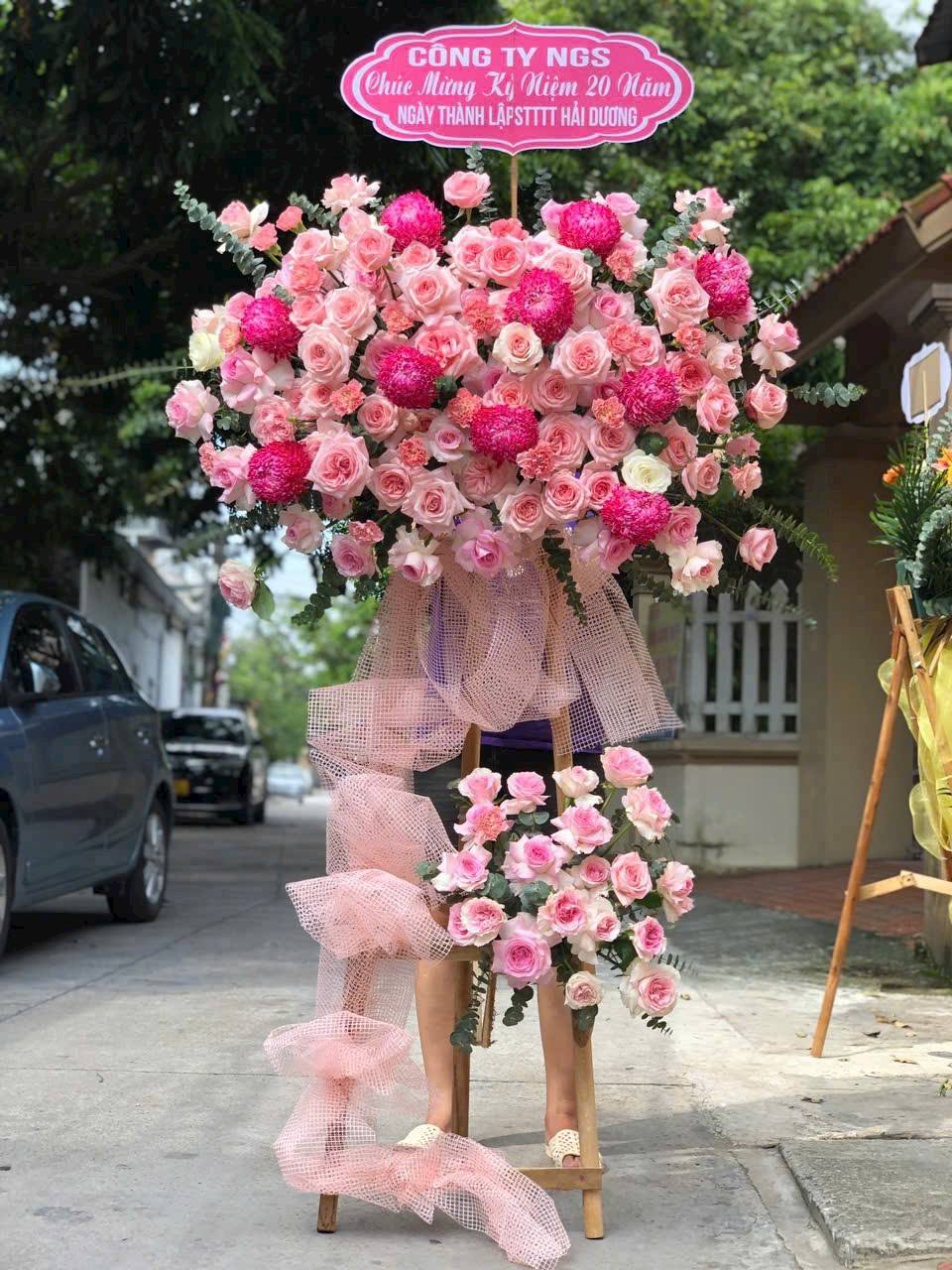 Kệ Hoa Chúc Mừng Khai Trương Tone Hồng Kiêu Sa – KH51