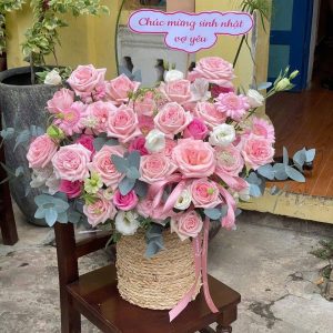 Giỏ Hoa Hồng Phấn Nhẹ Nhàng - GH2